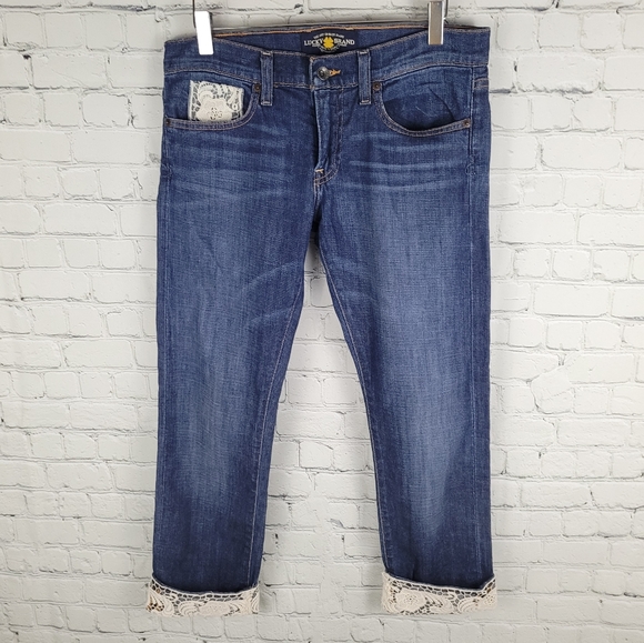LUCKY BRAND | Sienna Tomboy Crop lace detail denim jean capri - Picture 1 of 7